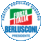 CERCHIO DI COLORE BLU CONTENENTE BANDIERA SVENTOLANTE SUDDIVISA IN DUE CAMPI, UNO VERDE, UNO ROSSO CON LA SCRITTA FORZA ITALIA IN CARATTERE MAIUSCOLO BIANCO; LA PAROLA FORZA IN CAMPO VERDE, LA PAROLA ITALIA IN CAMPO ROSSO E SOTTO LA SCRITTA  BERLUSCONI PRESIDENTE